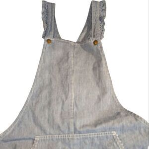 Cyrillus Paris Girls Blue White Railroad Striped Overalls Ruffle Details Size 16